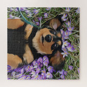Dachshund Laying in Purple Flowers Legpuzzel (Horizontaal)