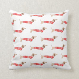 Dachshund Lelijke Rode Kersttrui Patroon Kussen