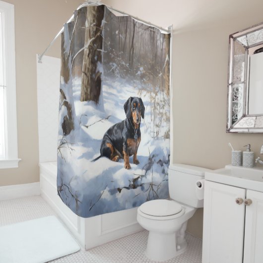 Dachshund Let It Snow Kerstmis Douchegordijn (In situ)