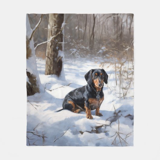 Dachshund Let It Snow Kerstmis Fleece Deken (Voorkant)