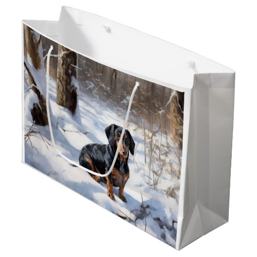Dachshund Let It Snow Kerstmis Groot Cadeauzakje (Voorkant Gekanteld)