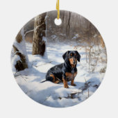 Dachshund Let It Snow Kerstmis Keramisch Ornament (Achterkant)