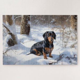 Dachshund Let It Snow Kerstmis Legpuzzel