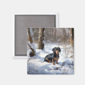 Dachshund Let It Snow Kerstmis Magneet (Voorkant / Achterkant)