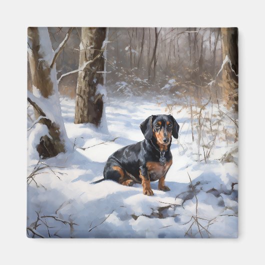 Dachshund Let It Snow Kerstmis Magneet (Voorkant)