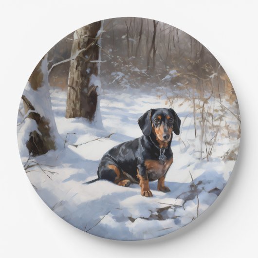 Dachshund Let It Snow Kerstmis Papieren Bordje (Voorkant)