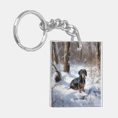 Dachshund Let It Snow Kerstmis Sleutelhanger (Voorkant Links)