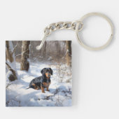 Dachshund Let It Snow Kerstmis Sleutelhanger (Achterkant)