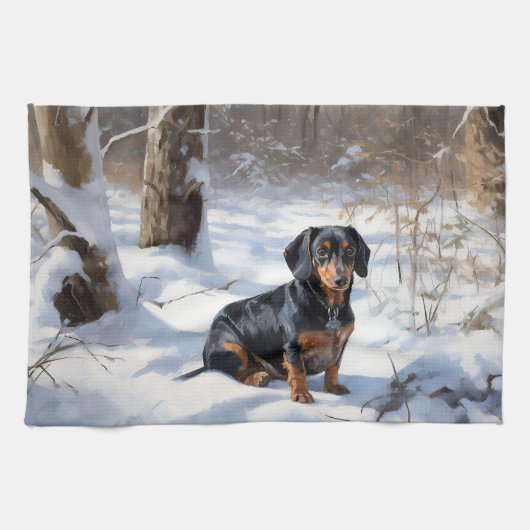 Dachshund Let It Snow Kerstmis Theedoek (Horizontaal)