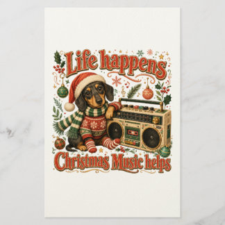 Dachshund Leven Gebeurt Kerst Muziek Helpt Briefpapier