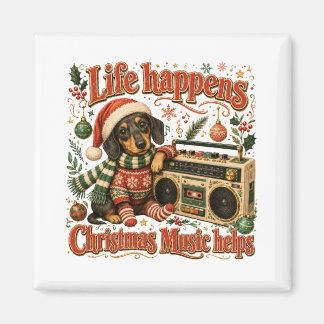 Dachshund Leven Gebeurt Kerst Muziek Helpt Magneet