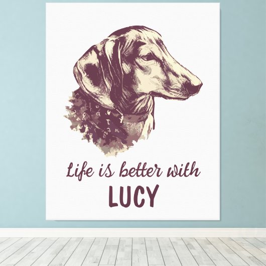 Dachshund-leven is beter met de aangepaste naam va canvas afdruk (Insitu (Houten vloer))