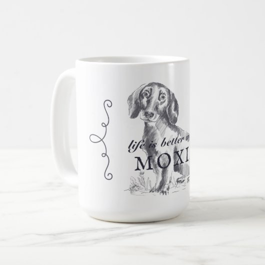 Dachshund-leven is beter met de aangepaste naam va koffiemok (Voorkant links)