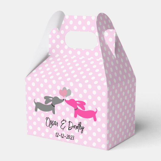 Dachshund liefde bruiloft kus personaliseren bedankdoosjes (Achterkant)