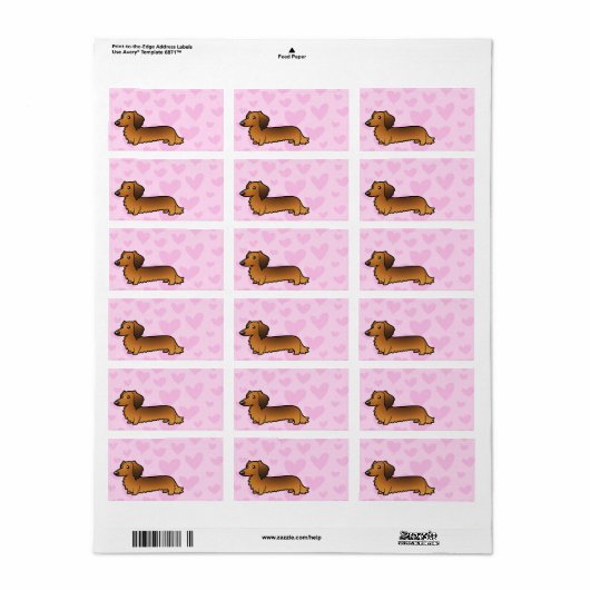 Dachshund Liefde (langharig) Etiket (Full Sheet)