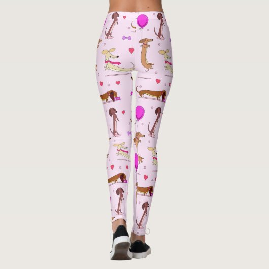 Dachshund Liefhebbers! Doxies & Harten op Roze Leggings (Achterkant)