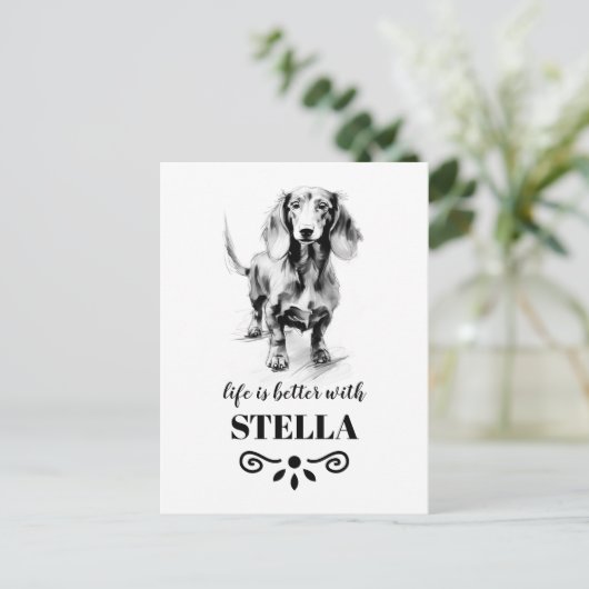Dachshund Life is beter met Custom Dog Name Briefkaart (Staand voorkant)