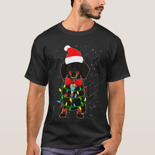 Dachshund Lights Xmas Dog T-shirt (Voorkant)