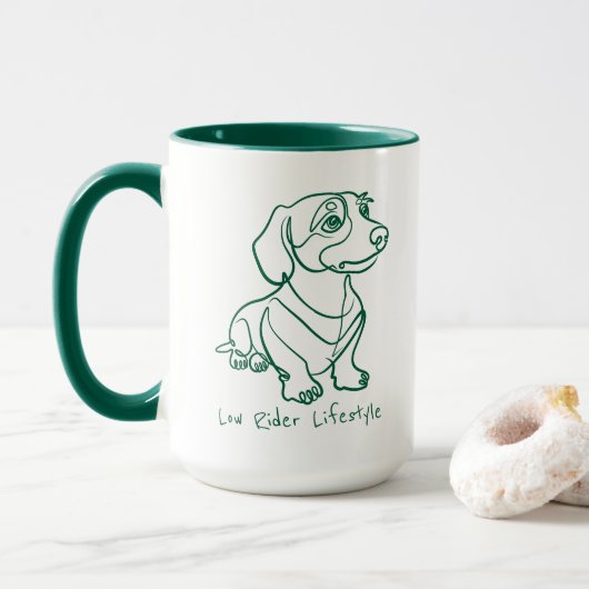 Dachshund Lijn Kunst - Low Rider Levensstijl Mok (Met donut)
