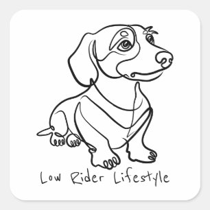 Dachshund Lijnkunst - Low Rider Levensstijl Vierkante Sticker