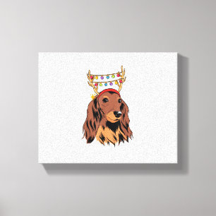 Dachshund Long Hair Reindekermis Lights Canvas Afdruk