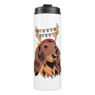 Dachshund Long Hair Reindekermis Lights Thermosbeker