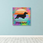 Dachshund Long Hair - Silhouette 1 Canvas Afdruk (Insitu (Houten vloer))