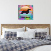 Dachshund Long Hair - Silhouette 1 Canvas Afdruk (Insitu (Slaapkamer))