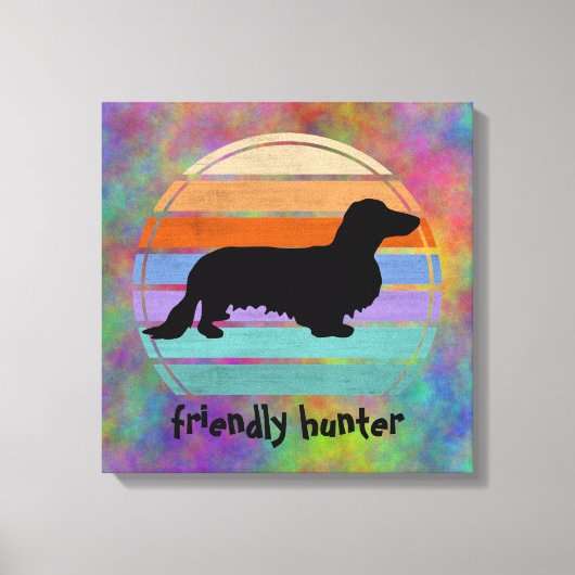 Dachshund Long Hair - Silhouette 1 Canvas Afdruk (Voorkant)