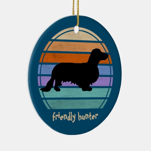 Dachshund Long Hair - Silhouette 1 Keramisch Ornament (Rechts)