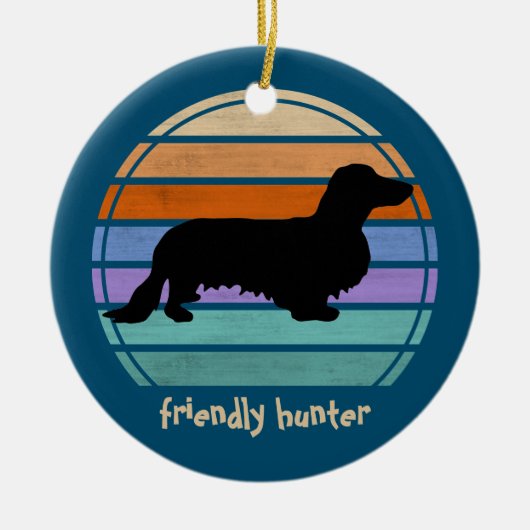 Dachshund Long Hair - Silhouette 1 Keramisch Ornament (Voorkant)