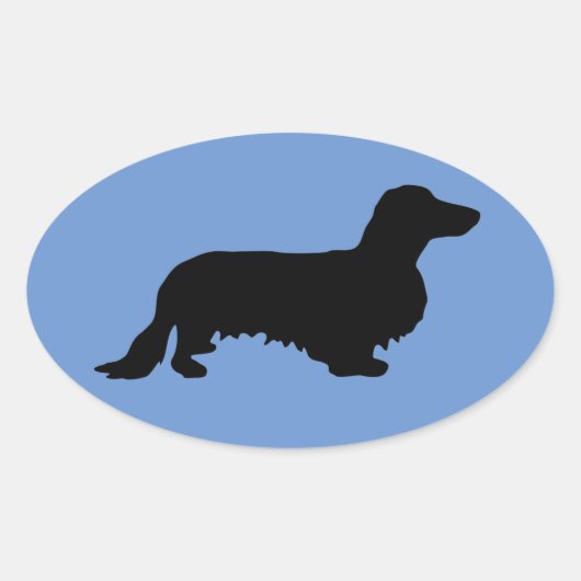 Dachshund Long Hair - Silhouette 1 Ovale Sticker (Voorkant)
