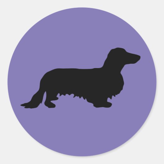 Dachshund Long Hair - Silhouette 1 Ronde Sticker (Voorkant)