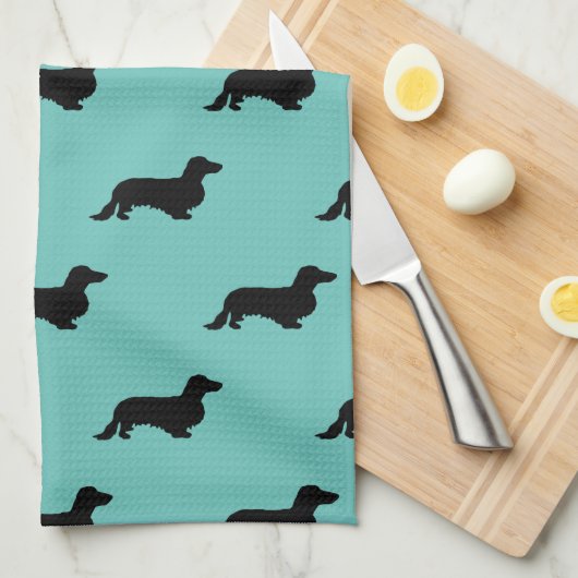 Dachshund Long Hair - Silhouette 1 Theedoek (Quarter Fold)