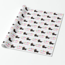Dachshund Long Haire Black en Tan Kerstmis Cadeaupapier