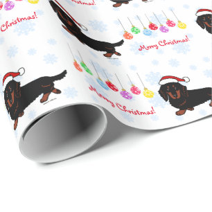 Dachshund Long Haire Black en Tan Kerstmis Cadeaupapier