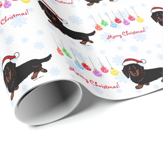 Dachshund Long Haire Black en Tan Kerstmis Cadeaupapier (Rol Hoek)