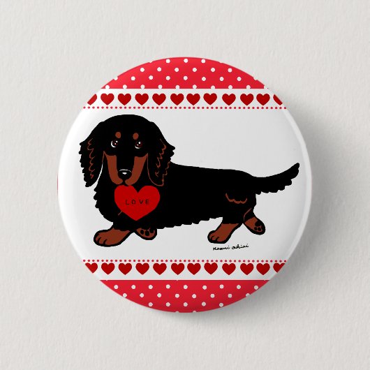 Dachshund Long Hazard Black en Tan Heart Ronde Button 5,7 Cm (Voorkant)