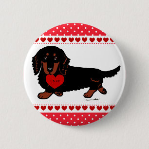Dachshund Long Hazard Black en Tan Heart Ronde Button 5,7 Cm