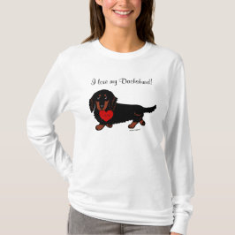 Dachshund Long Hazard Black en Tan Heart T-shirt