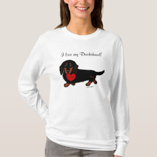 Dachshund Long Hazard Black en Tan Heart T-shirt