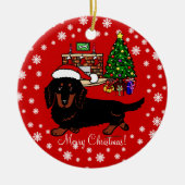 Dachshund Long Hazard Black en Tan Keramisch Ornament (Voorkant)