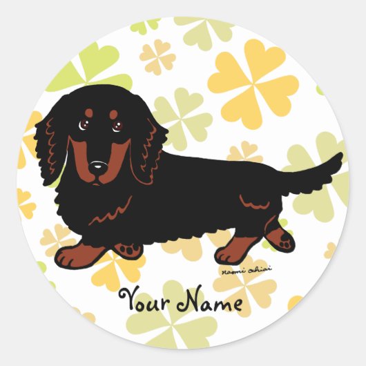 Dachshund Long Hazard Black en Tan Ronde Sticker (Voorkant)
