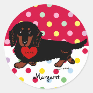 Dachshund Long Hazard Black en Tan Ronde Sticker