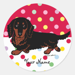 Dachshund Long Hazard Black en Tan Ronde Sticker