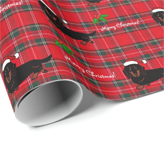 Dachshund Long Hazard Black en Tan Tartan Cadeaupapier (Rol Hoek)