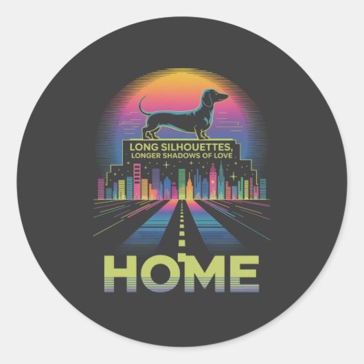 Dachshund Long Silhouettes, Longer Shadows Of Love Ronde Sticker (Voorkant)