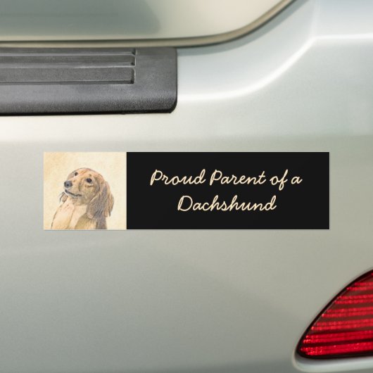 Dachshund (Longhaire) Schilderen - Oorspronkelijke Bumpersticker (Op auto)
