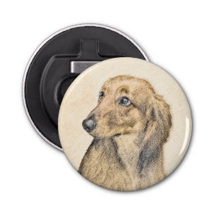 Dachshund (Longhaire) Schilderen - Oorspronkelijke Button Flesopener