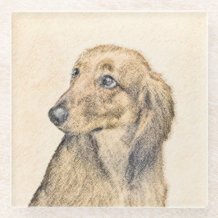 Dachshund (Longhaire) Schilderen - Oorspronkelijke Glazen Onderzetter